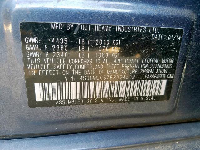 Photo 9 VIN: 4S3BMCC67E3024512 - SUBARU LEGACY 2.5 