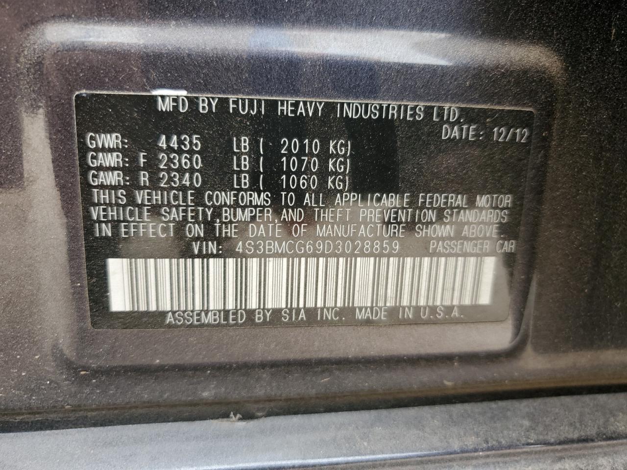 Photo 11 VIN: 4S3BMCG69D3028859 - SUBARU LEGACY 