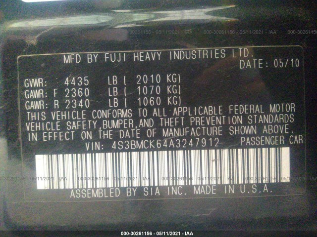 Photo 8 VIN: 4S3BMCK64A3247912 - SUBARU LEGACY 