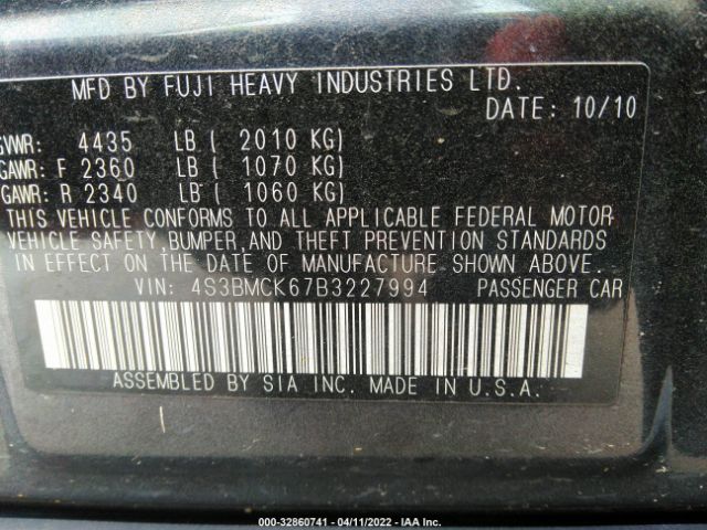 Photo 8 VIN: 4S3BMCK67B3227994 - SUBARU LEGACY 