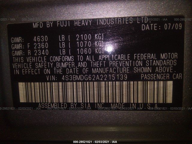 Photo 8 VIN: 4S3BMDG62A2215139 - SUBARU LEGACY 