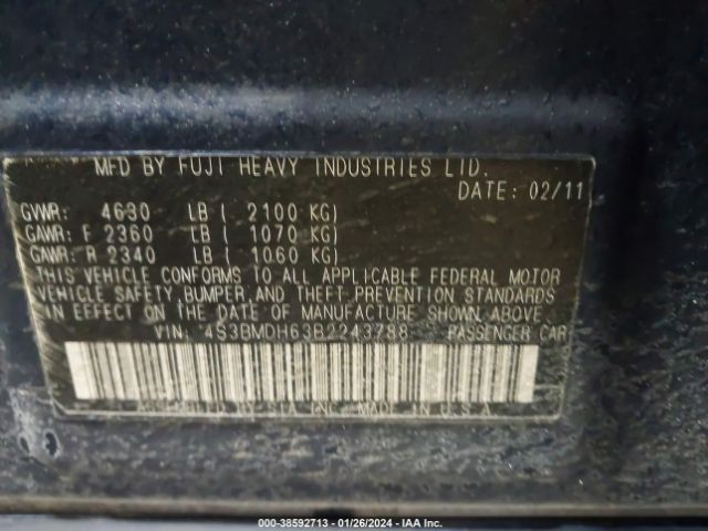 Photo 8 VIN: 4S3BMDH63B2243788 - SUBARU LEGACY 