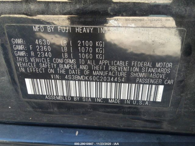 Photo 8 VIN: 4S3BMDK60C2034454 - SUBARU LEGACY 