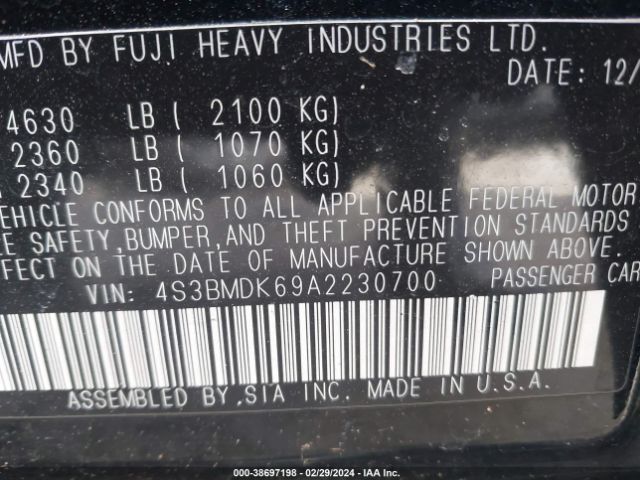 Photo 8 VIN: 4S3BMDK69A2230700 - SUBARU LEGACY 