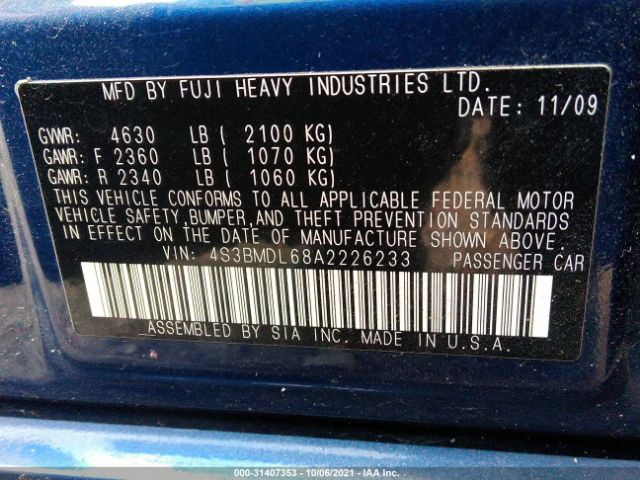 Photo 8 VIN: 4S3BMDL68A2226233 - SUBARU LEGACY 