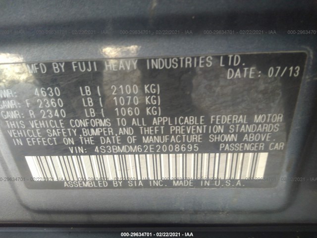 Photo 8 VIN: 4S3BMDM62E2008695 - SUBARU LEGACY 