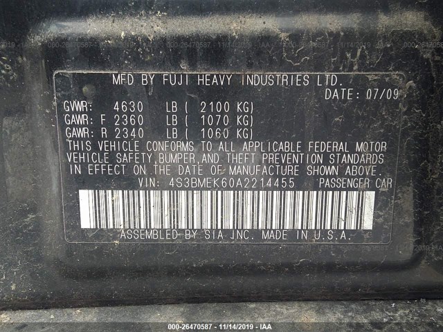 Photo 8 VIN: 4S3BMEK60A2214455 - SUBARU LEGACY 