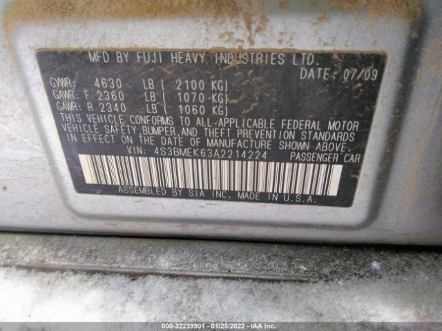 Photo 8 VIN: 4S3BMEK63A2214224 - SUBARU LEGACY 