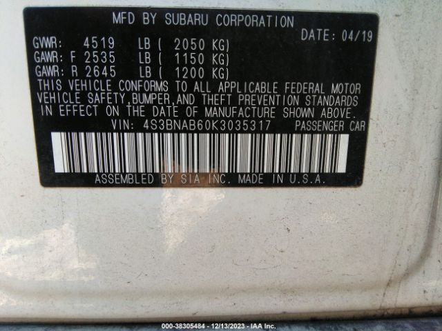 Photo 8 VIN: 4S3BNAB60K3035317 - SUBARU LEGACY 