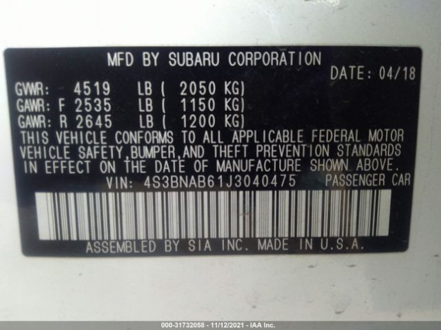 Photo 8 VIN: 4S3BNAB61J3040475 - SUBARU LEGACY 