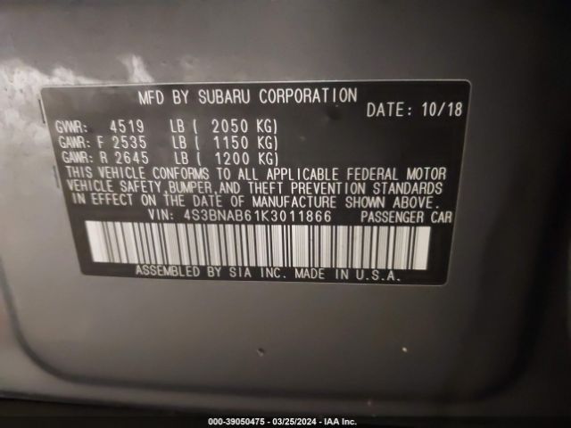 Photo 8 VIN: 4S3BNAB61K3011866 - SUBARU LEGACY 