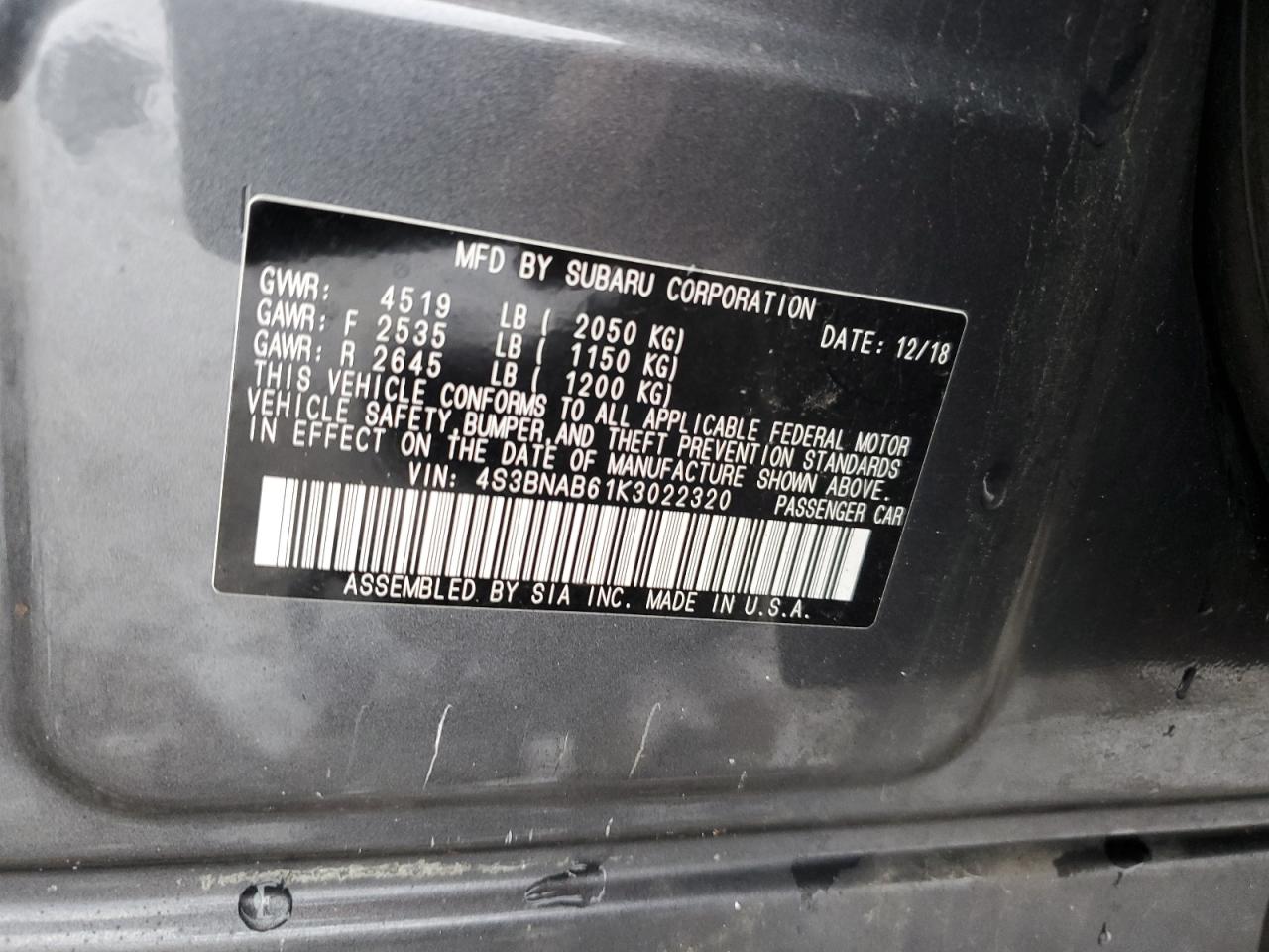 Photo 11 VIN: 4S3BNAB61K3022320 - SUBARU LEGACY 