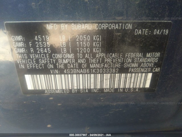 Photo 8 VIN: 4S3BNAB61K3033382 - SUBARU LEGACY 