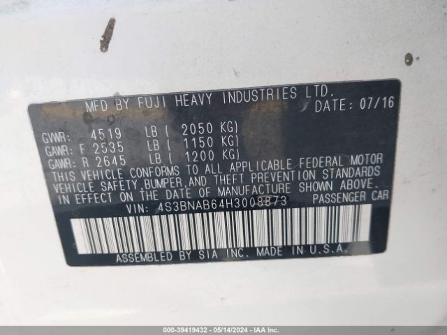 Photo 8 VIN: 4S3BNAB64H3008873 - SUBARU LEGACY 