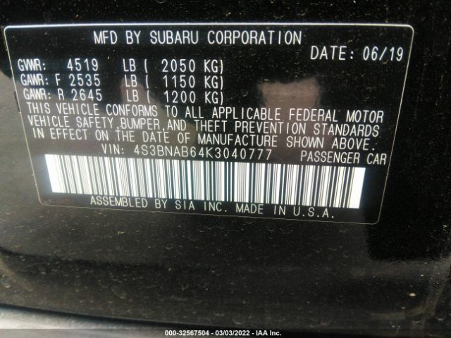 Photo 8 VIN: 4S3BNAB64K3040777 - SUBARU LEGACY 