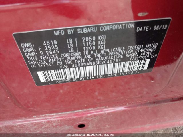 Photo 8 VIN: 4S3BNAB66K3040764 - SUBARU LEGACY 