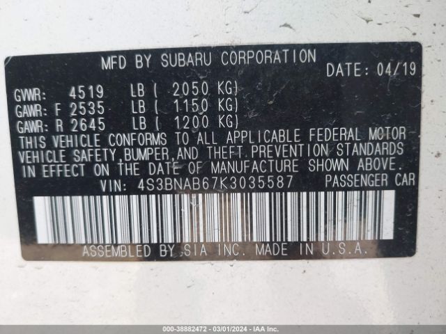 Photo 8 VIN: 4S3BNAB67K3035587 - SUBARU LEGACY 