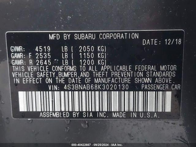 Photo 8 VIN: 4S3BNAB68K3020130 - SUBARU LEGACY 