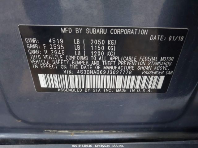 Photo 8 VIN: 4S3BNAB69J3027778 - SUBARU LEGACY 