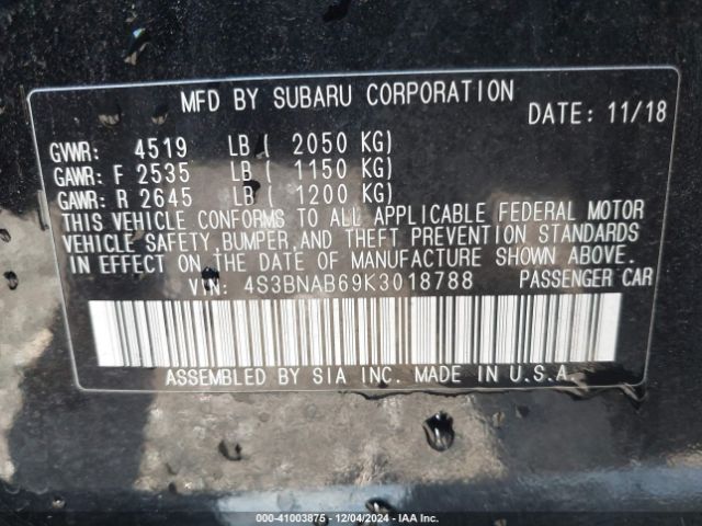 Photo 8 VIN: 4S3BNAB69K3018788 - SUBARU LEGACY 