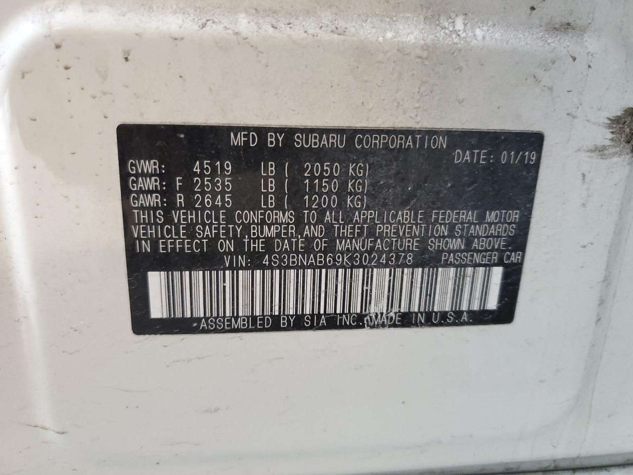 Photo 11 VIN: 4S3BNAB69K3024378 - SUBARU LEGACY 