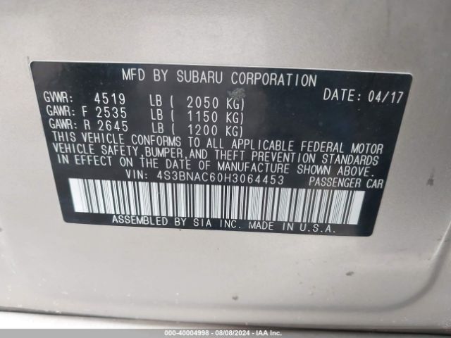 Photo 8 VIN: 4S3BNAC60H3064453 - SUBARU LEGACY 