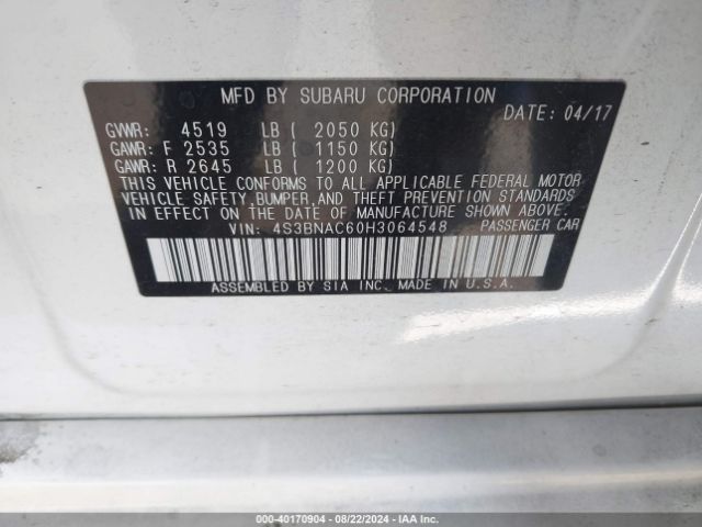 Photo 8 VIN: 4S3BNAC60H3064548 - SUBARU LEGACY 