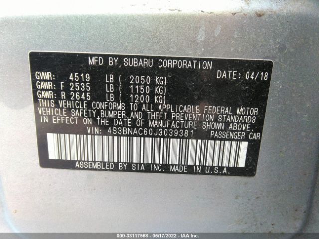 Photo 8 VIN: 4S3BNAC60J3039381 - SUBARU LEGACY 