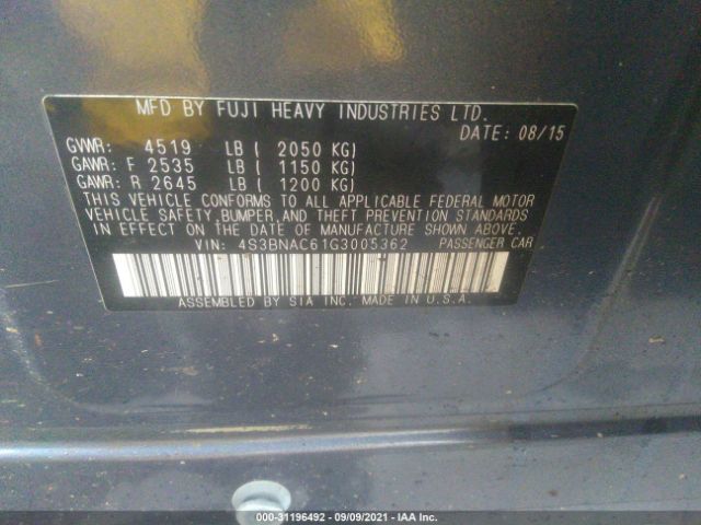 Photo 8 VIN: 4S3BNAC61G3005362 - SUBARU LEGACY 