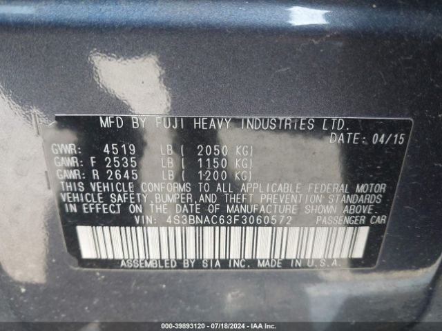 Photo 8 VIN: 4S3BNAC63F3060572 - SUBARU LEGACY 