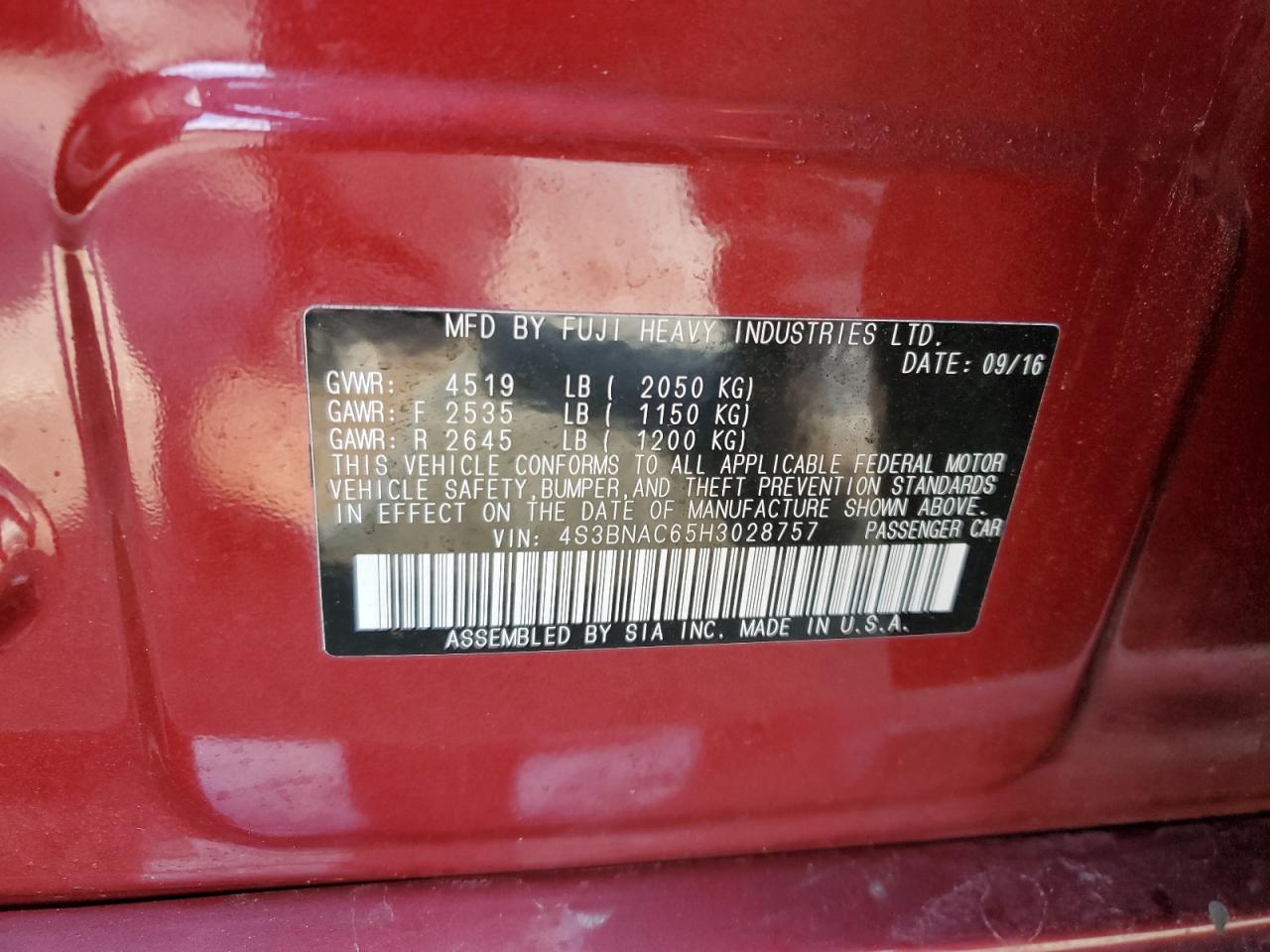 Photo 11 VIN: 4S3BNAC65H3028757 - SUBARU LEGACY 