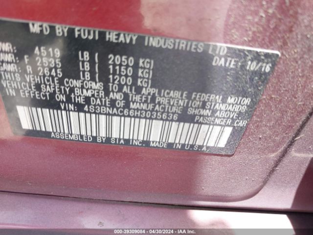 Photo 8 VIN: 4S3BNAC66H3035636 - SUBARU LEGACY 