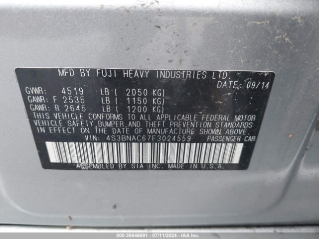 Photo 8 VIN: 4S3BNAC67F3024559 - SUBARU LEGACY 