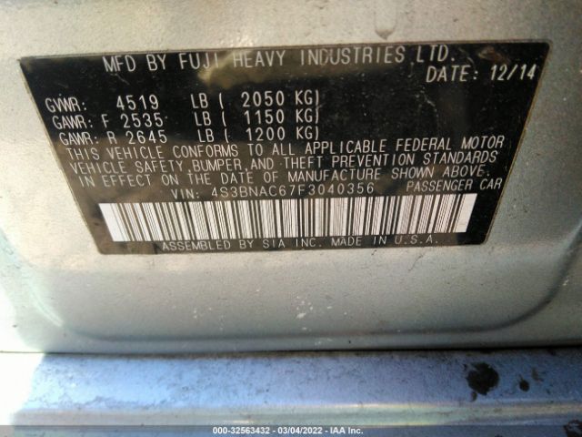 Photo 8 VIN: 4S3BNAC67F3040356 - SUBARU LEGACY 