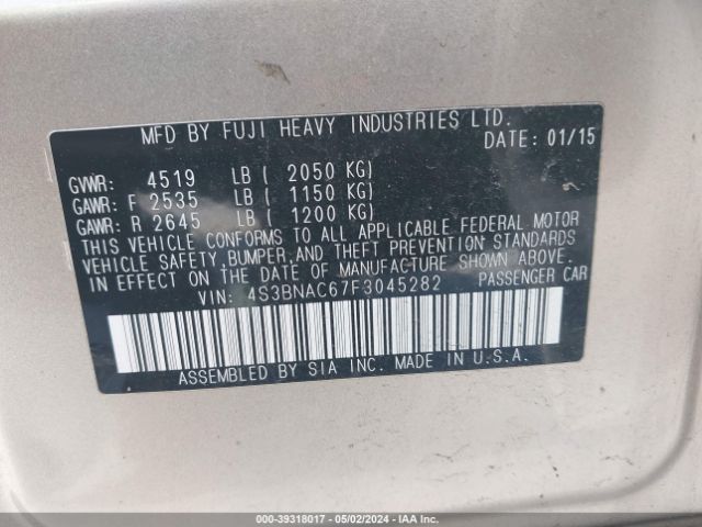 Photo 8 VIN: 4S3BNAC67F3045282 - SUBARU LEGACY 