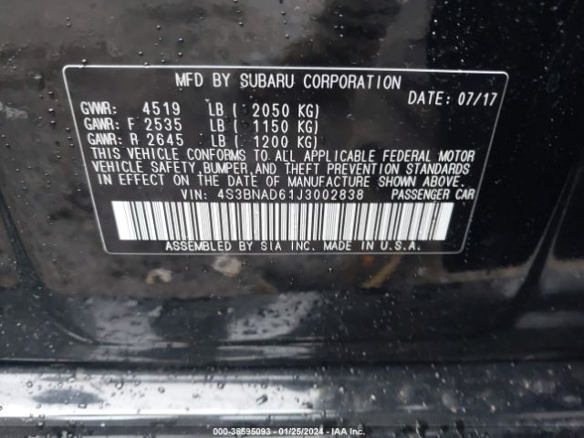 Photo 8 VIN: 4S3BNAD61J3002838 - SUBARU LEGACY 