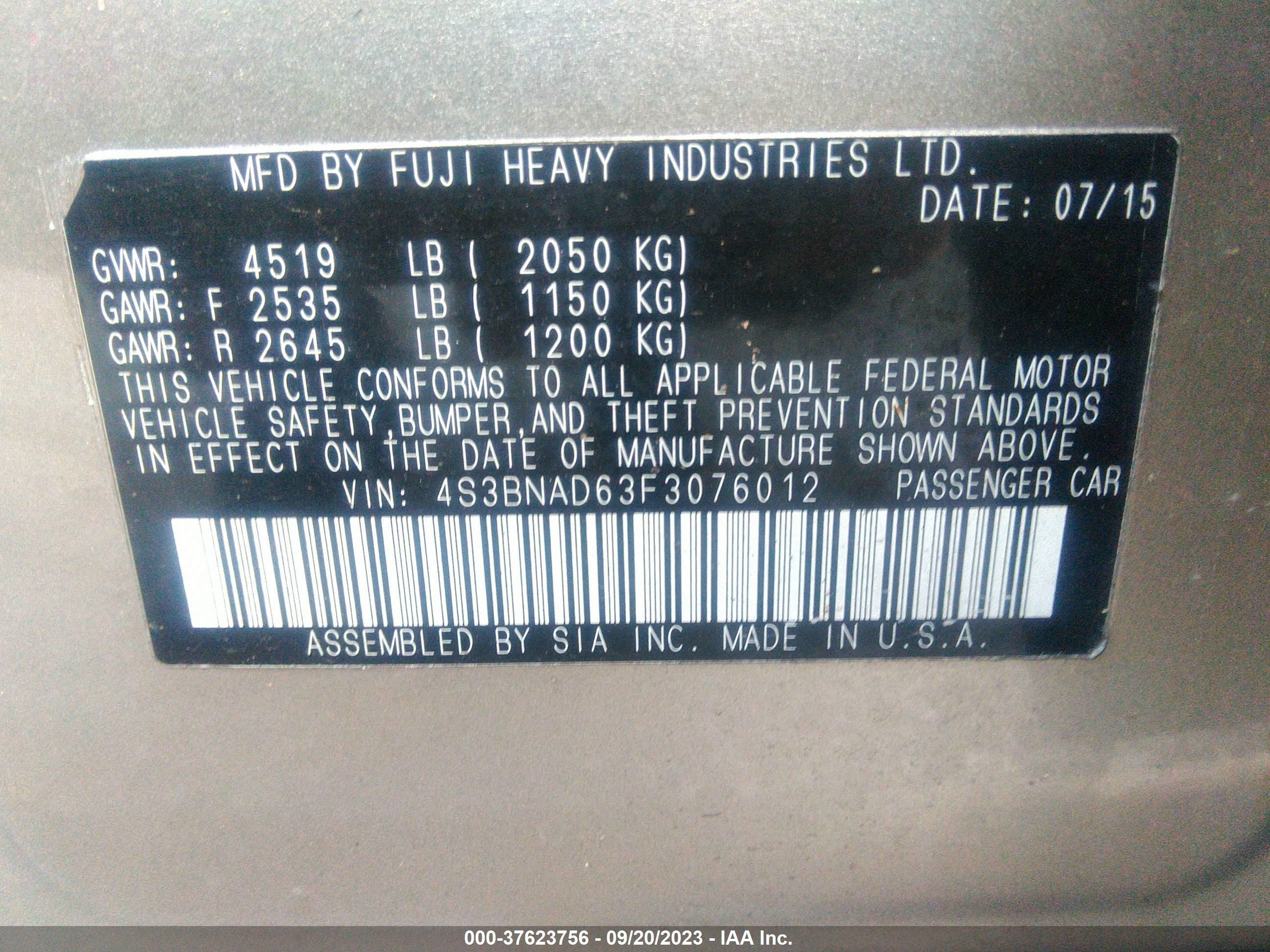 Photo 8 VIN: 4S3BNAD63F3076012 - SUBARU LEGACY 