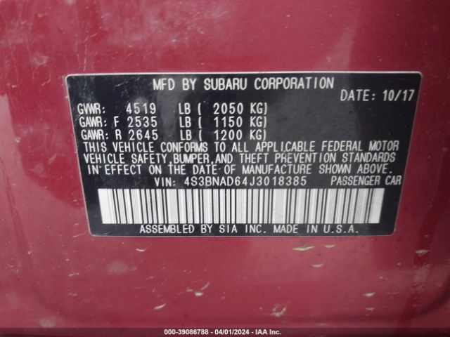 Photo 8 VIN: 4S3BNAD64J3018385 - SUBARU LEGACY 