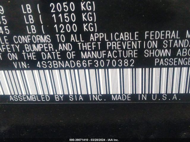 Photo 8 VIN: 4S3BNAD66F3070382 - SUBARU LEGACY 