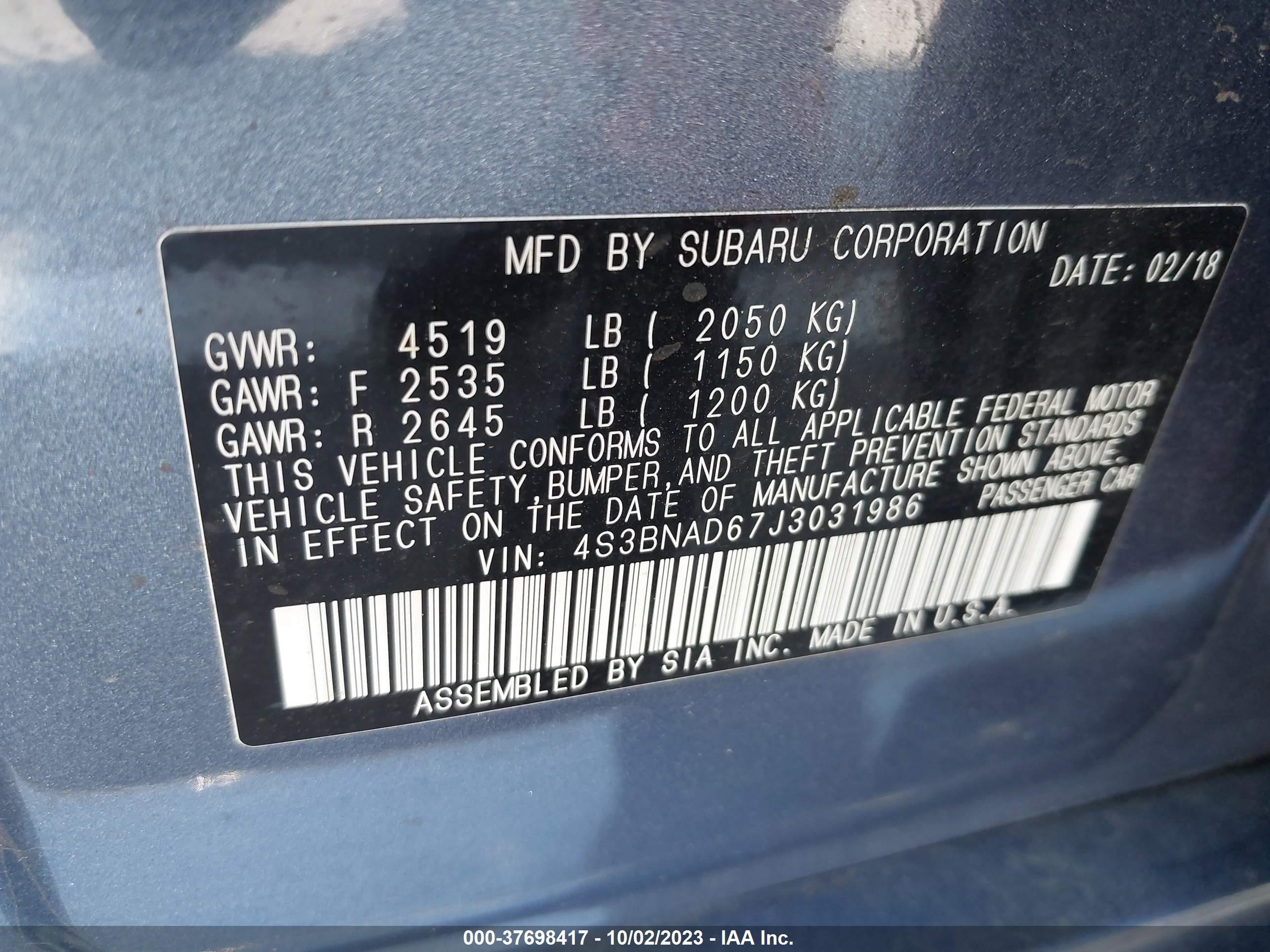 Photo 8 VIN: 4S3BNAD67J3031986 - SUBARU LEGACY 