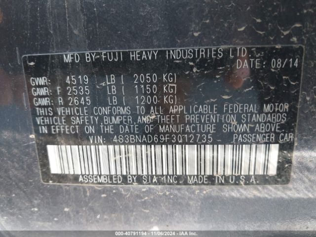 Photo 8 VIN: 4S3BNAD69F3012735 - SUBARU LEGACY 