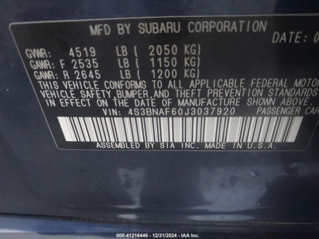 Photo 8 VIN: 4S3BNAF60J3037920 - SUBARU LEGACY 