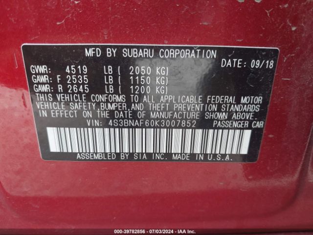 Photo 8 VIN: 4S3BNAF60K3007852 - SUBARU LEGACY 