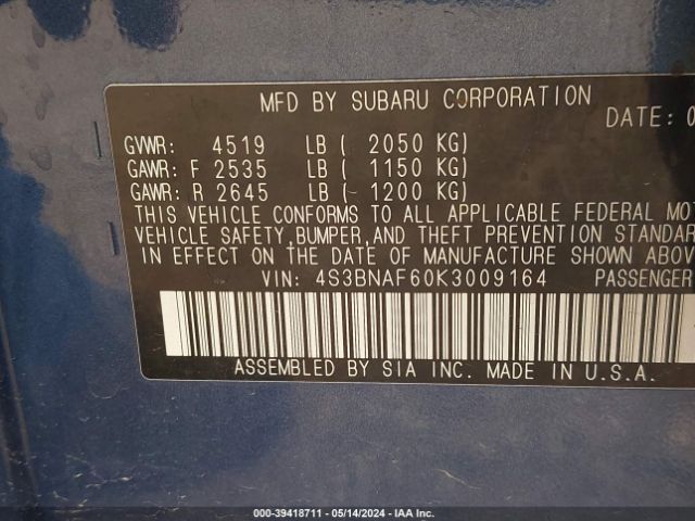 Photo 8 VIN: 4S3BNAF60K3009164 - SUBARU LEGACY 