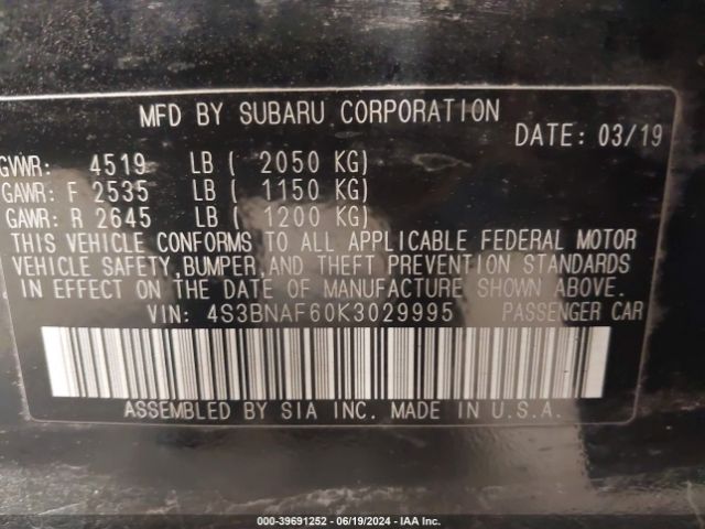 Photo 8 VIN: 4S3BNAF60K3029995 - SUBARU LEGACY 