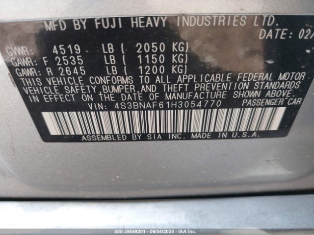 Photo 8 VIN: 4S3BNAF61H3054770 - SUBARU LEGACY 