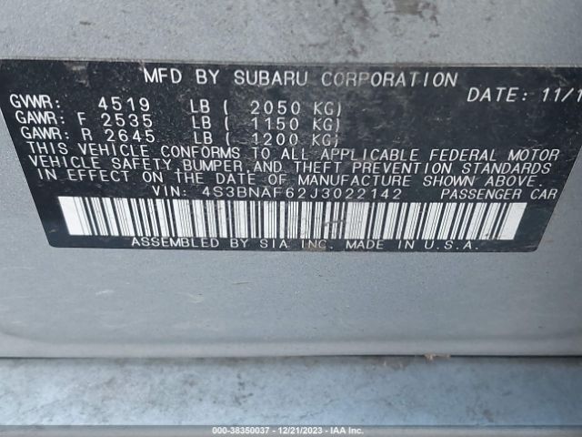 Photo 8 VIN: 4S3BNAF62J3022142 - SUBARU LEGACY 