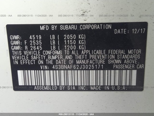 Photo 8 VIN: 4S3BNAF62J3025171 - SUBARU LEGACY 