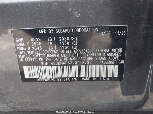 Photo 8 VIN: 4S3BNAF63K3018733 - SUBARU LEGACY 