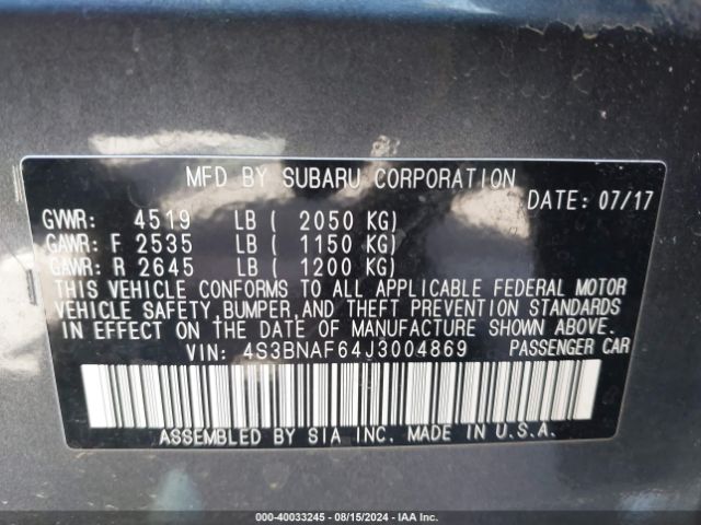 Photo 8 VIN: 4S3BNAF64J3004869 - SUBARU LEGACY 